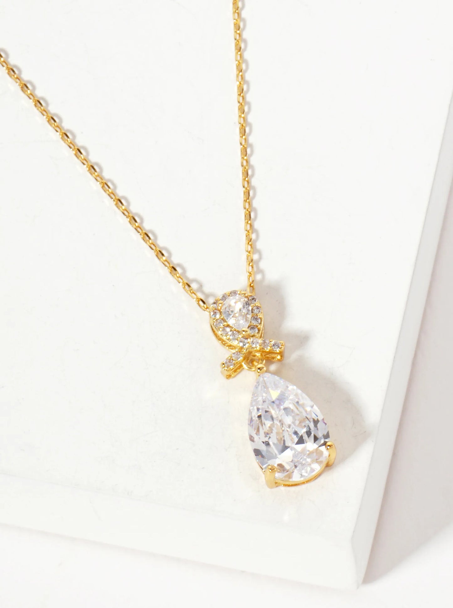 3-Prong Teardrop Cubic-Zirconia Pendant 18K-Gold-Dipped Necklace