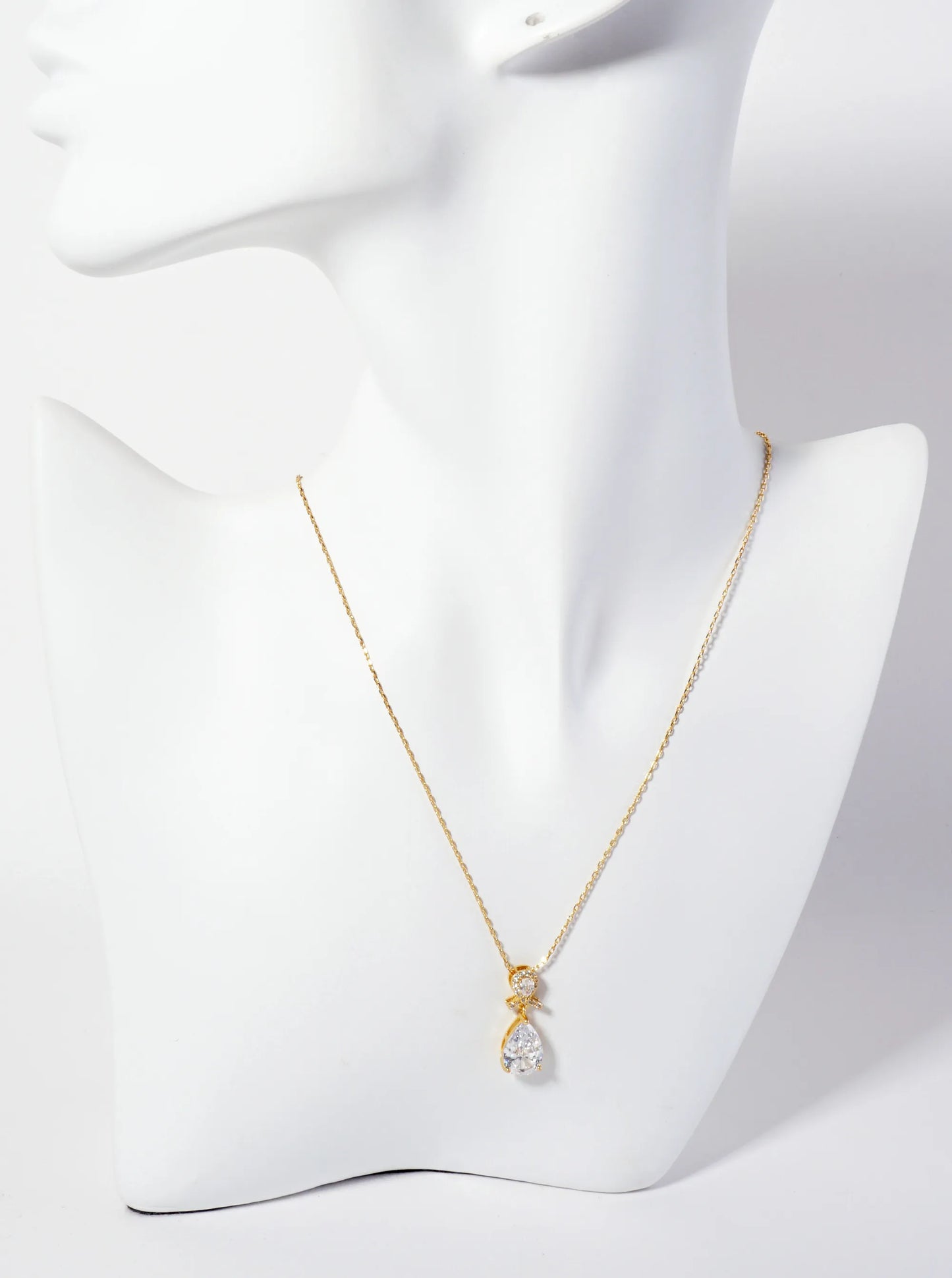 3-Prong Teardrop Cubic-Zirconia Pendant 18K-Gold-Dipped Necklace