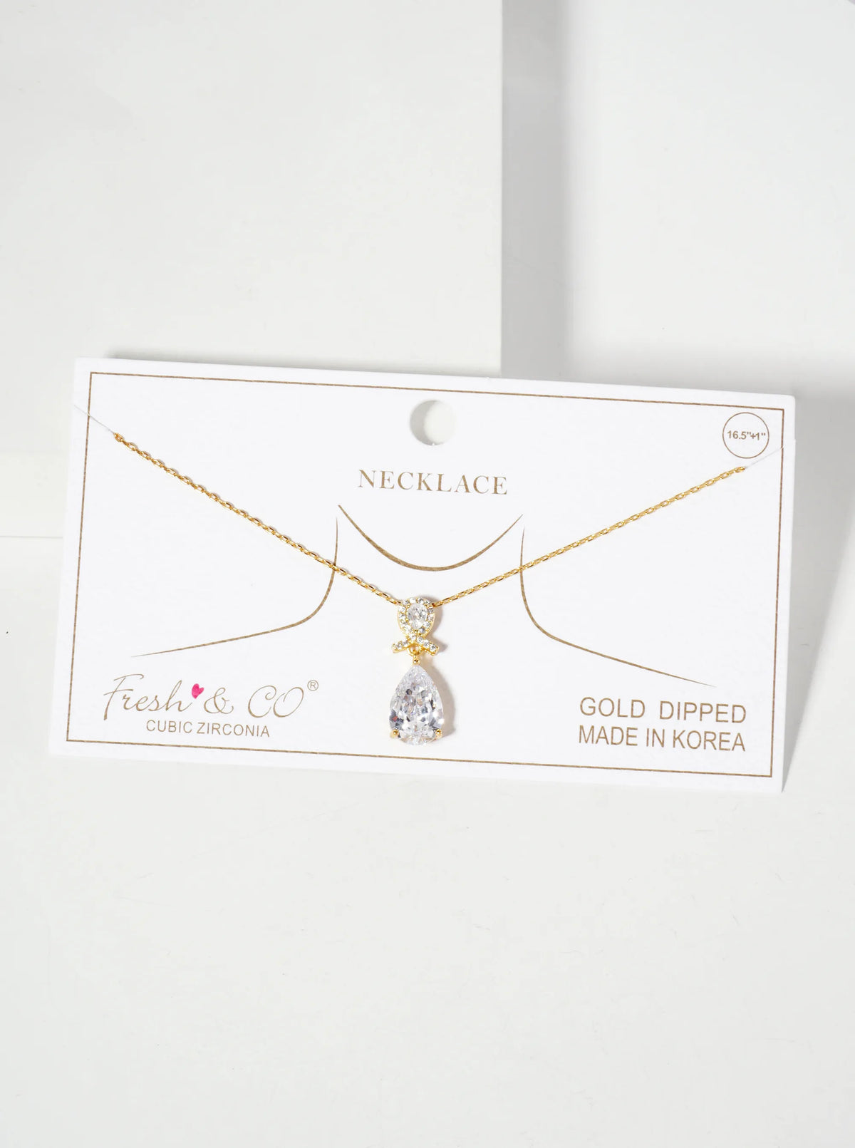 3-Prong Teardrop Cubic-Zirconia Pendant 18K-Gold-Dipped Necklace
