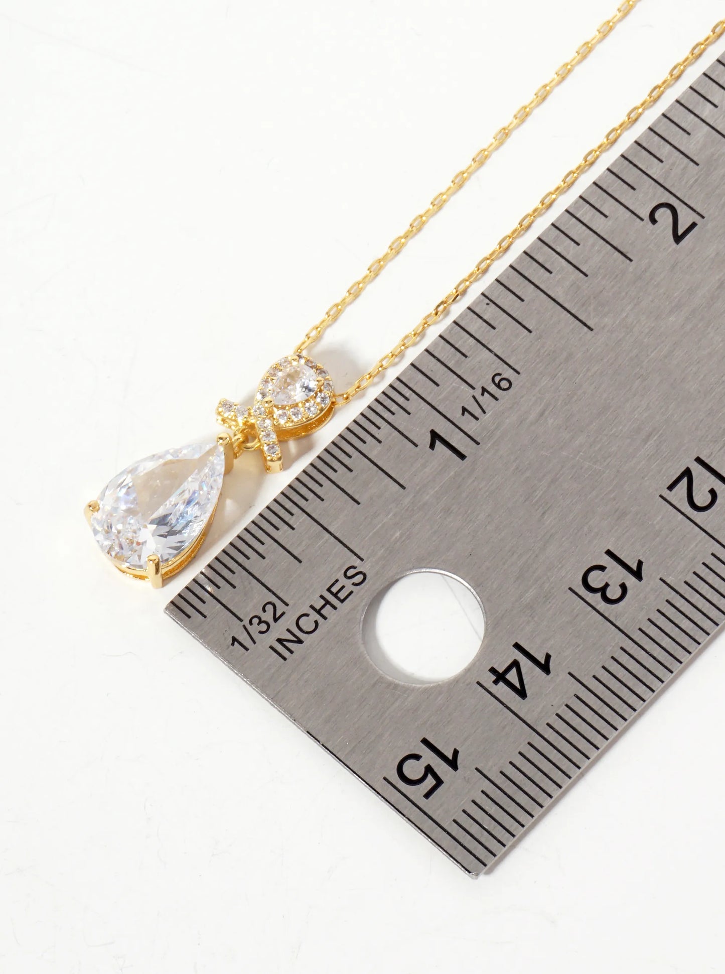 3-Prong Teardrop Cubic-Zirconia Pendant 18K-Gold-Dipped Necklace