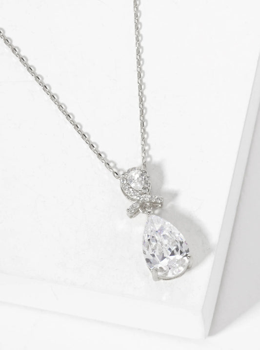 3-Prong Teardrop Cubic-Zirconia Pendant 18K-Gold-Dipped Necklace