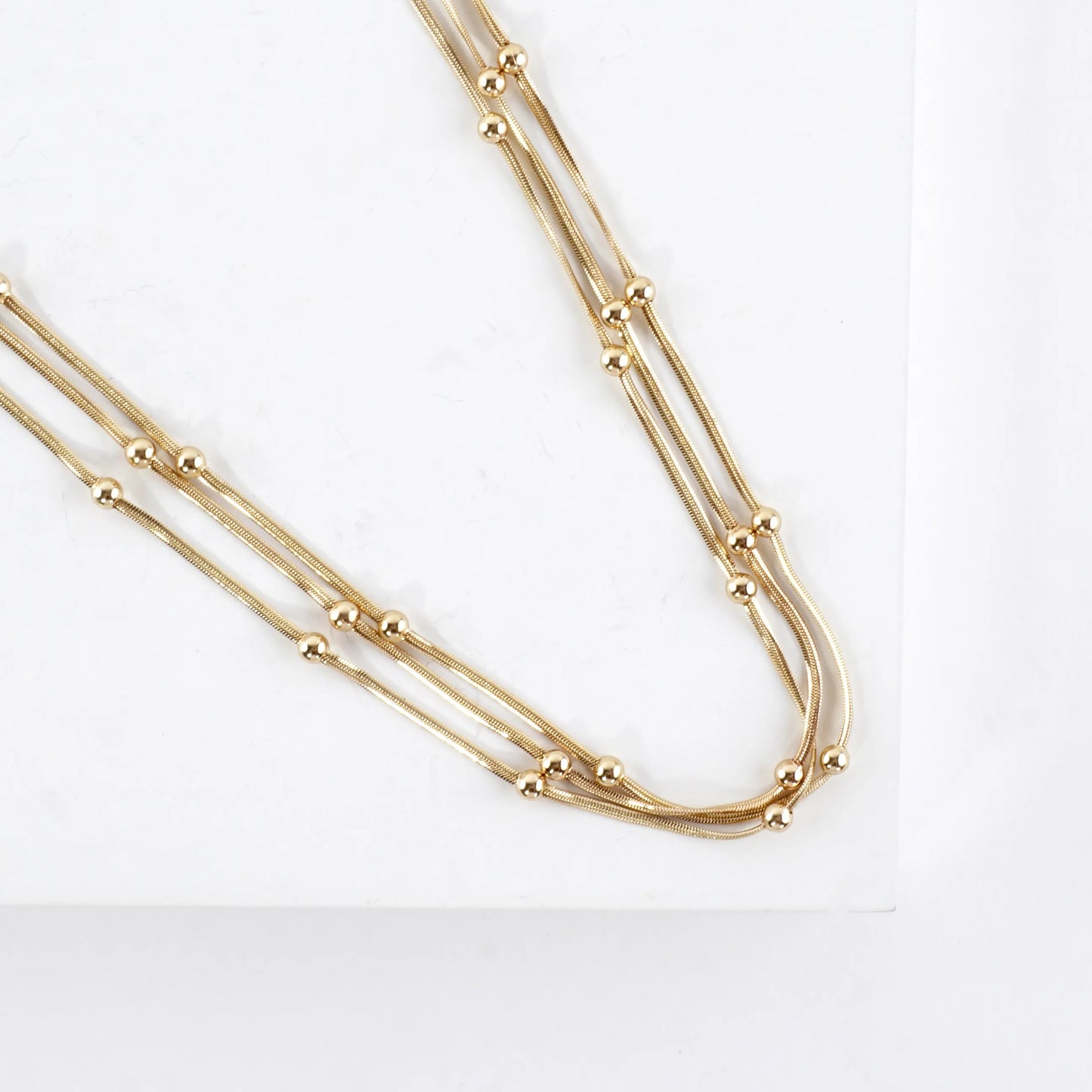 3 Strand Station Beaded Snake Chain Necklace