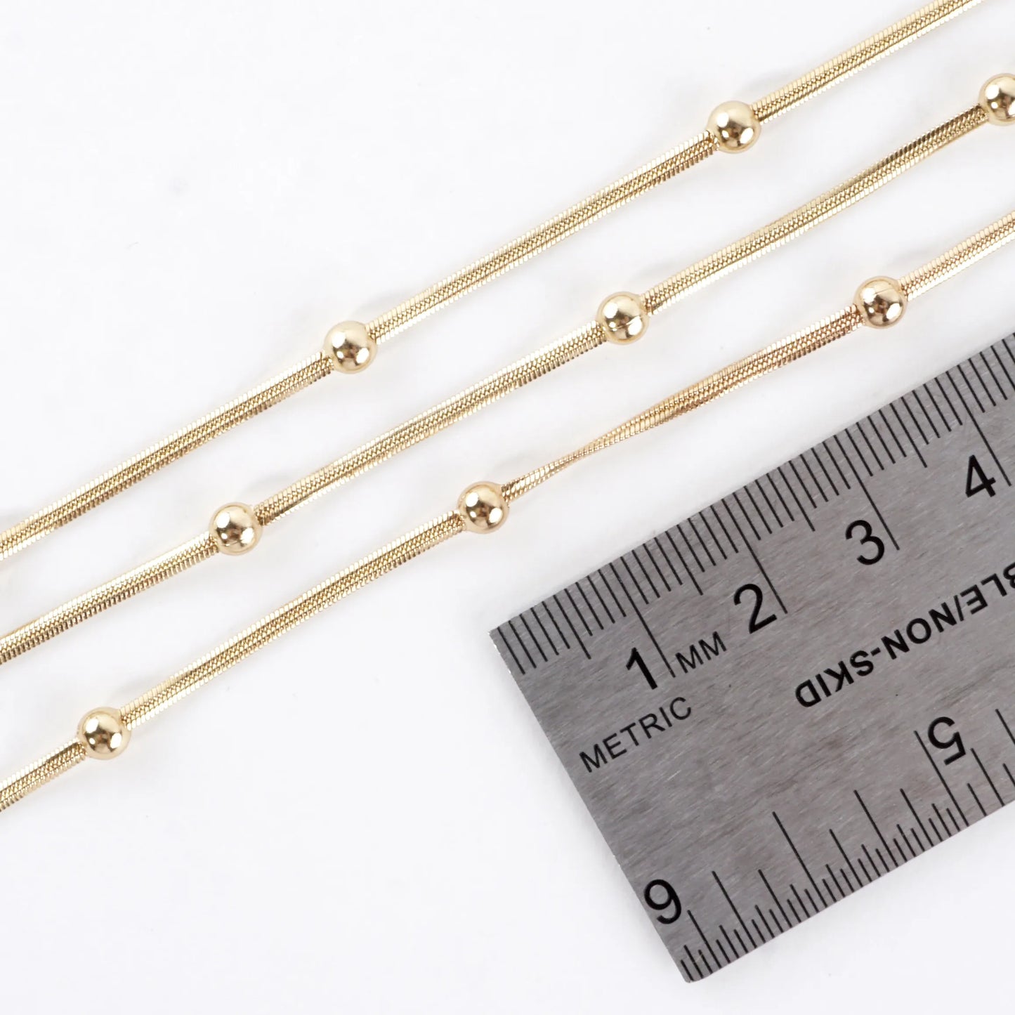 3 Strand Station Beaded Snake Chain Necklace