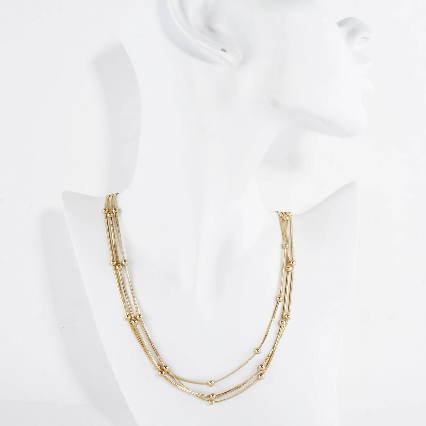 3 Strand Station Beaded Snake Chain Necklace