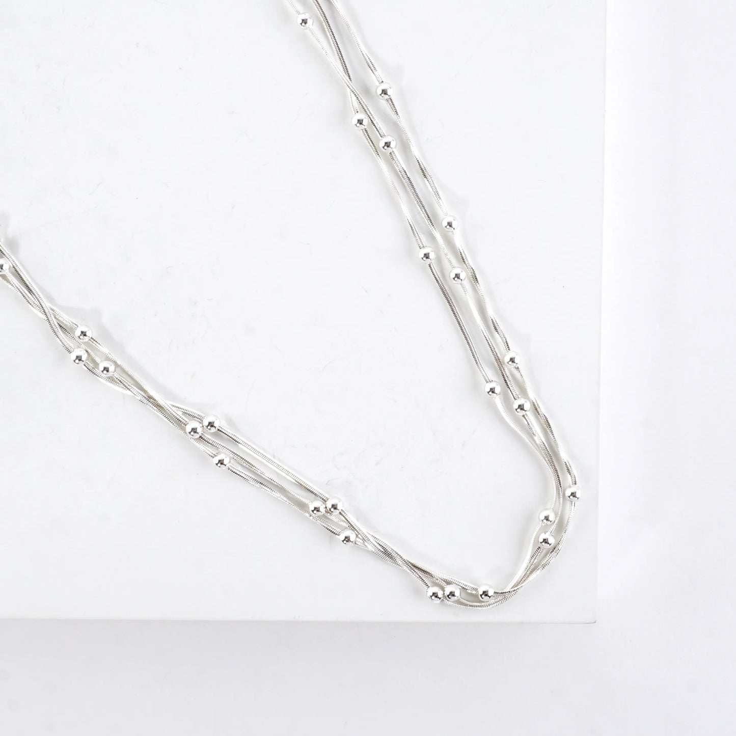 3 Strand Station Beaded Snake Chain Necklace