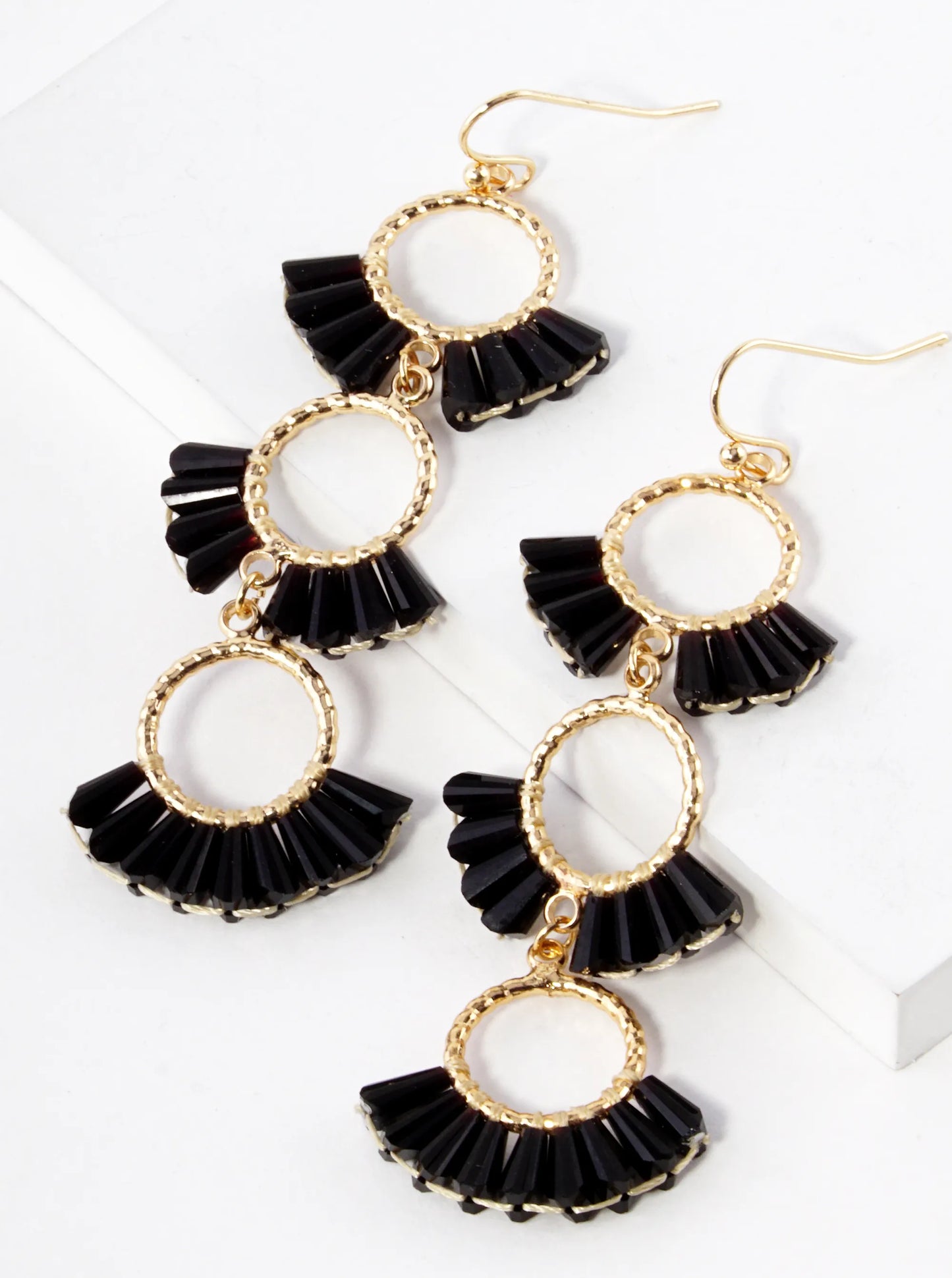 3 Tier Glass Beads Fan Shaped Cascading Drop Earrings