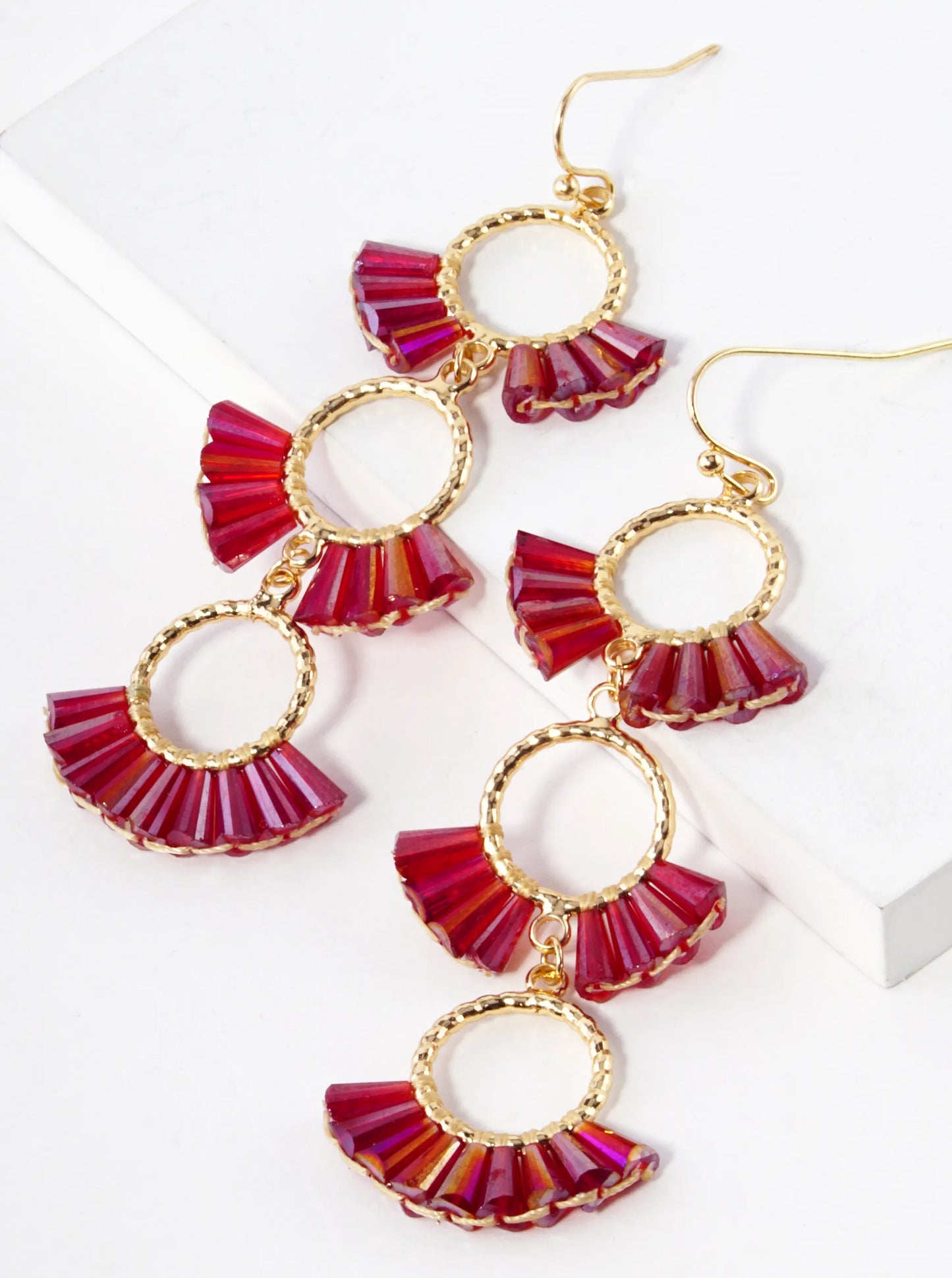 3 Tier Glass Beads Fan Shaped Cascading Drop Earrings