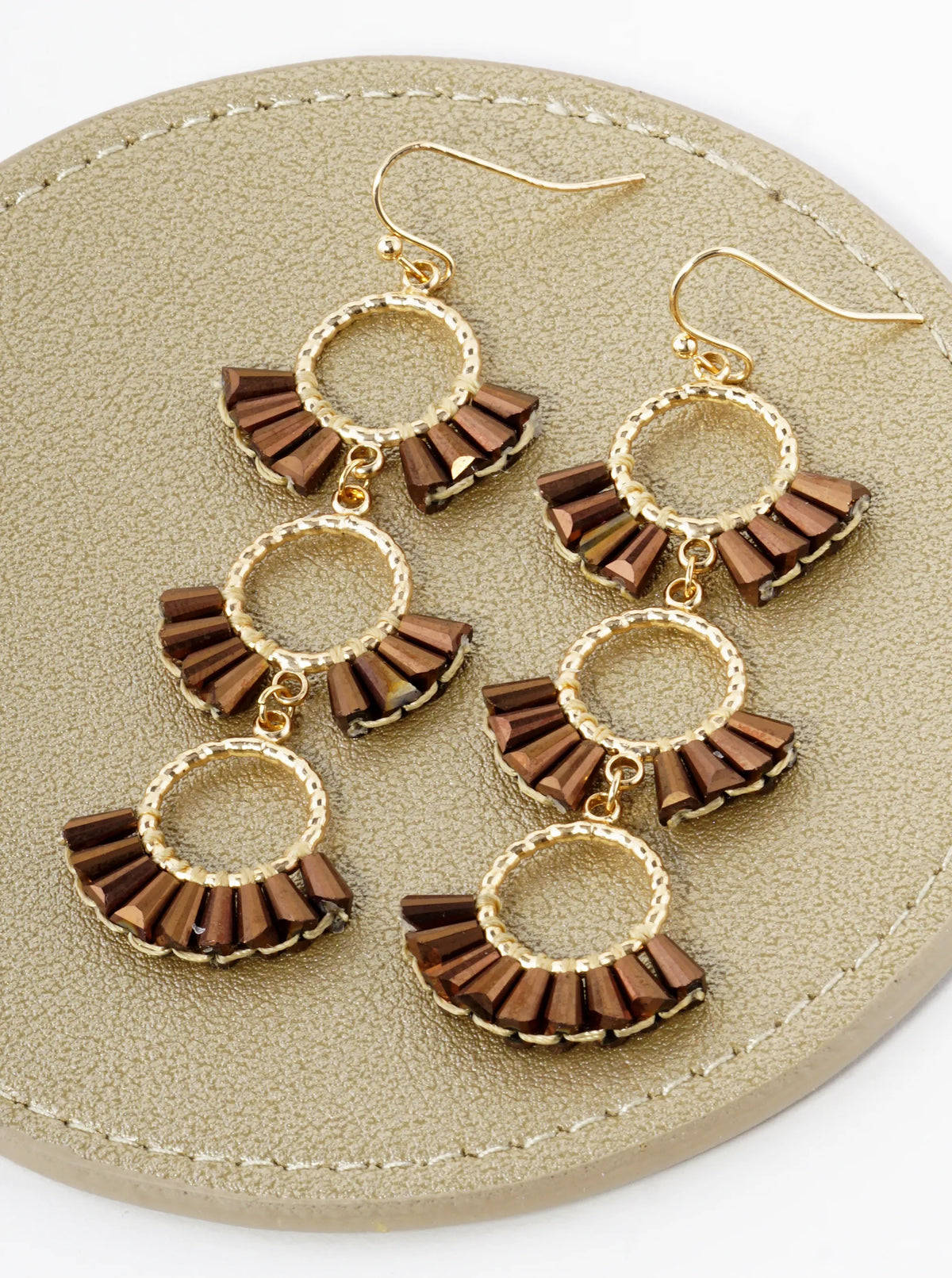 3 Tier Glass Beads Fan Shaped Cascading Drop Earrings