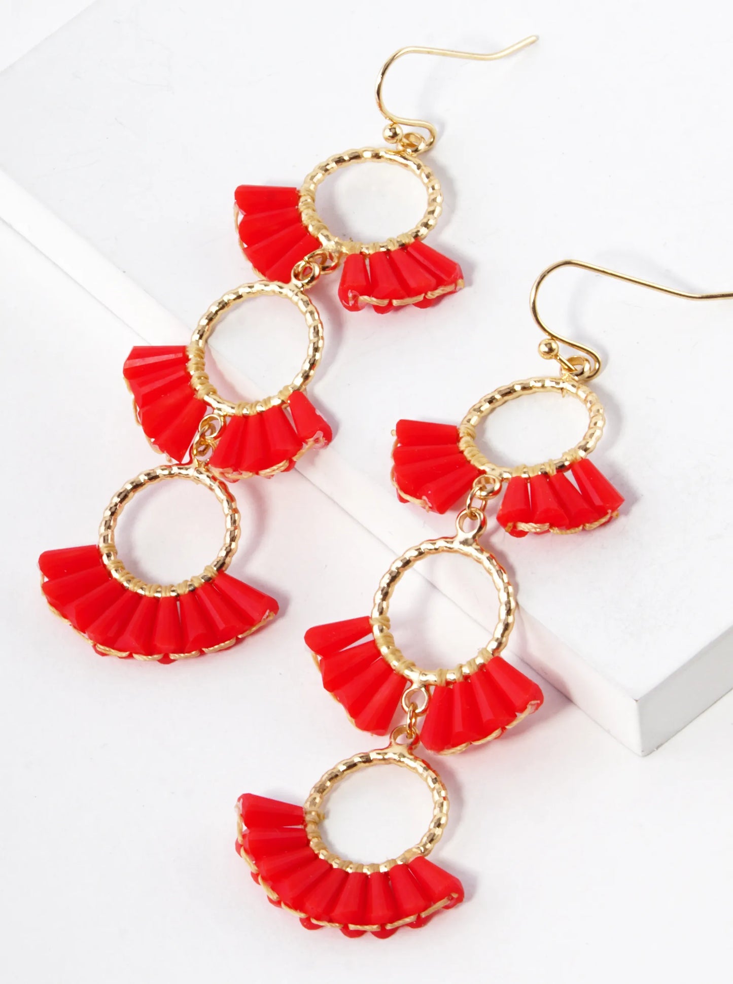 3 Tier Glass Beads Fan Shaped Cascading Drop Earrings