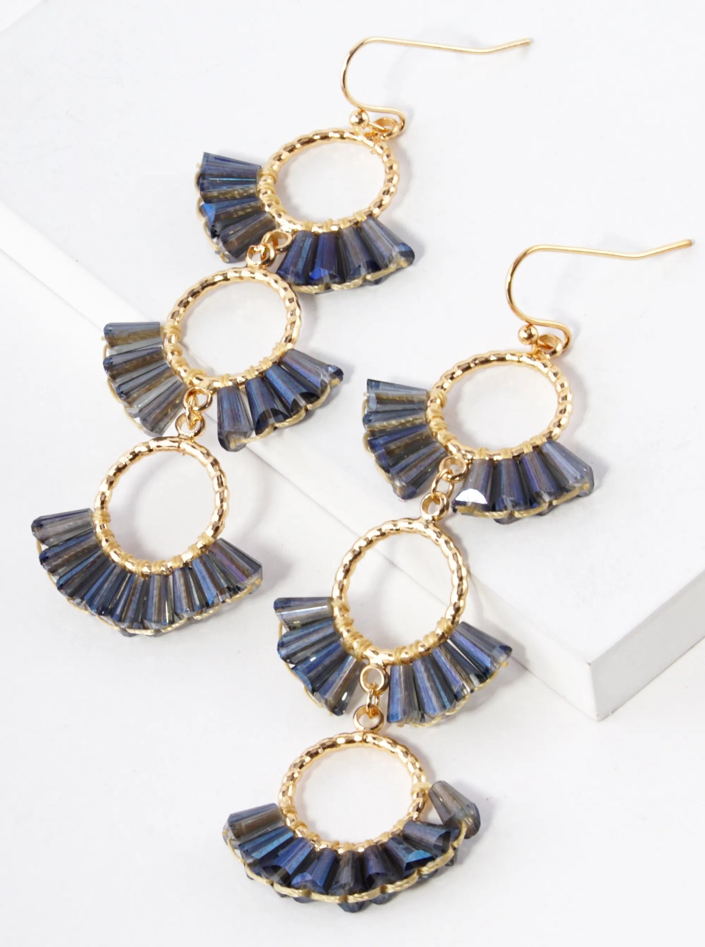 3 Tier Glass Beads Fan Shaped Cascading Drop Earrings