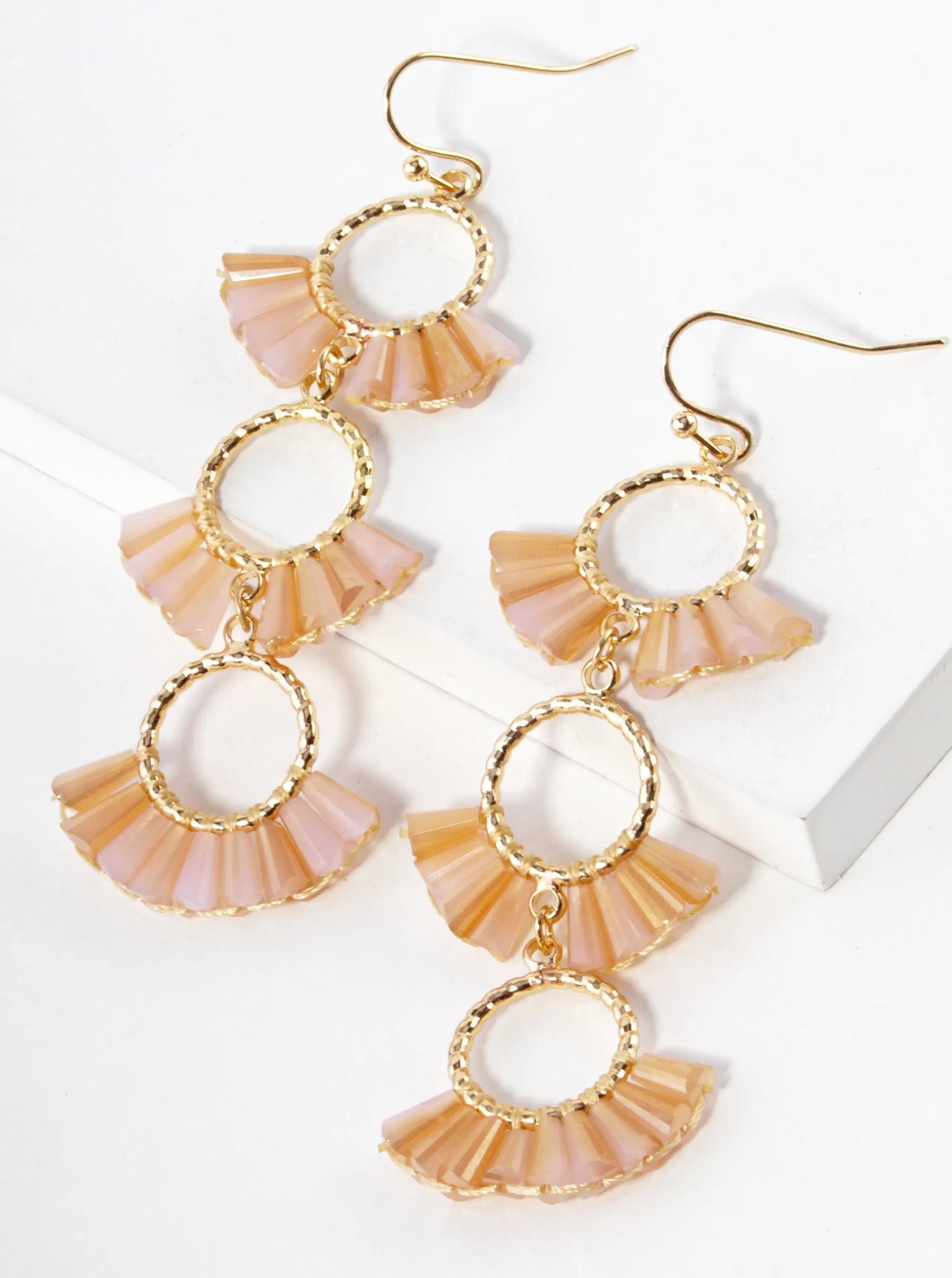 3 Tier Glass Beads Fan Shaped Cascading Drop Earrings