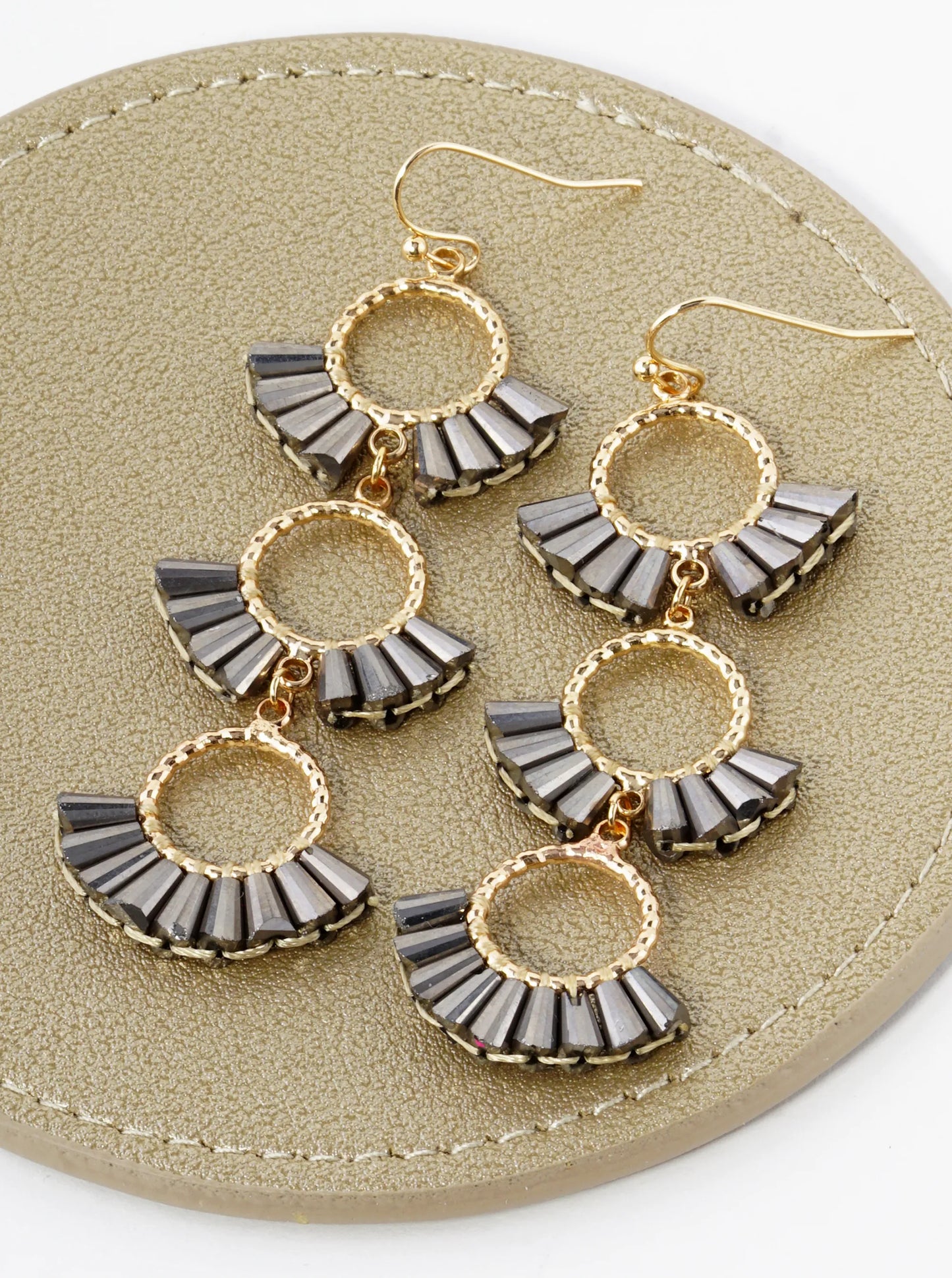 3 Tier Glass Beads Fan Shaped Cascading Drop Earrings