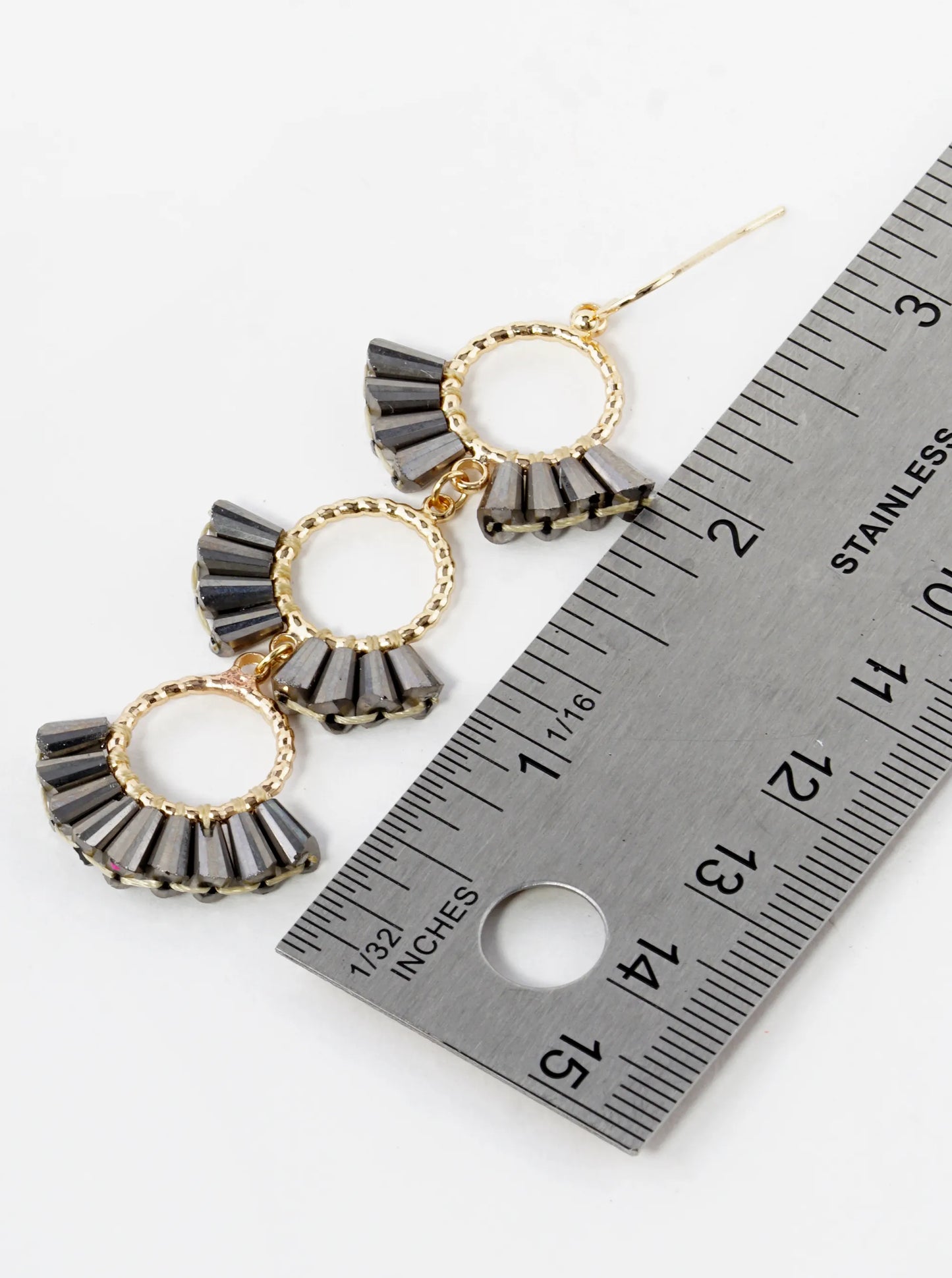 3 Tier Glass Beads Fan Shaped Cascading Drop Earrings