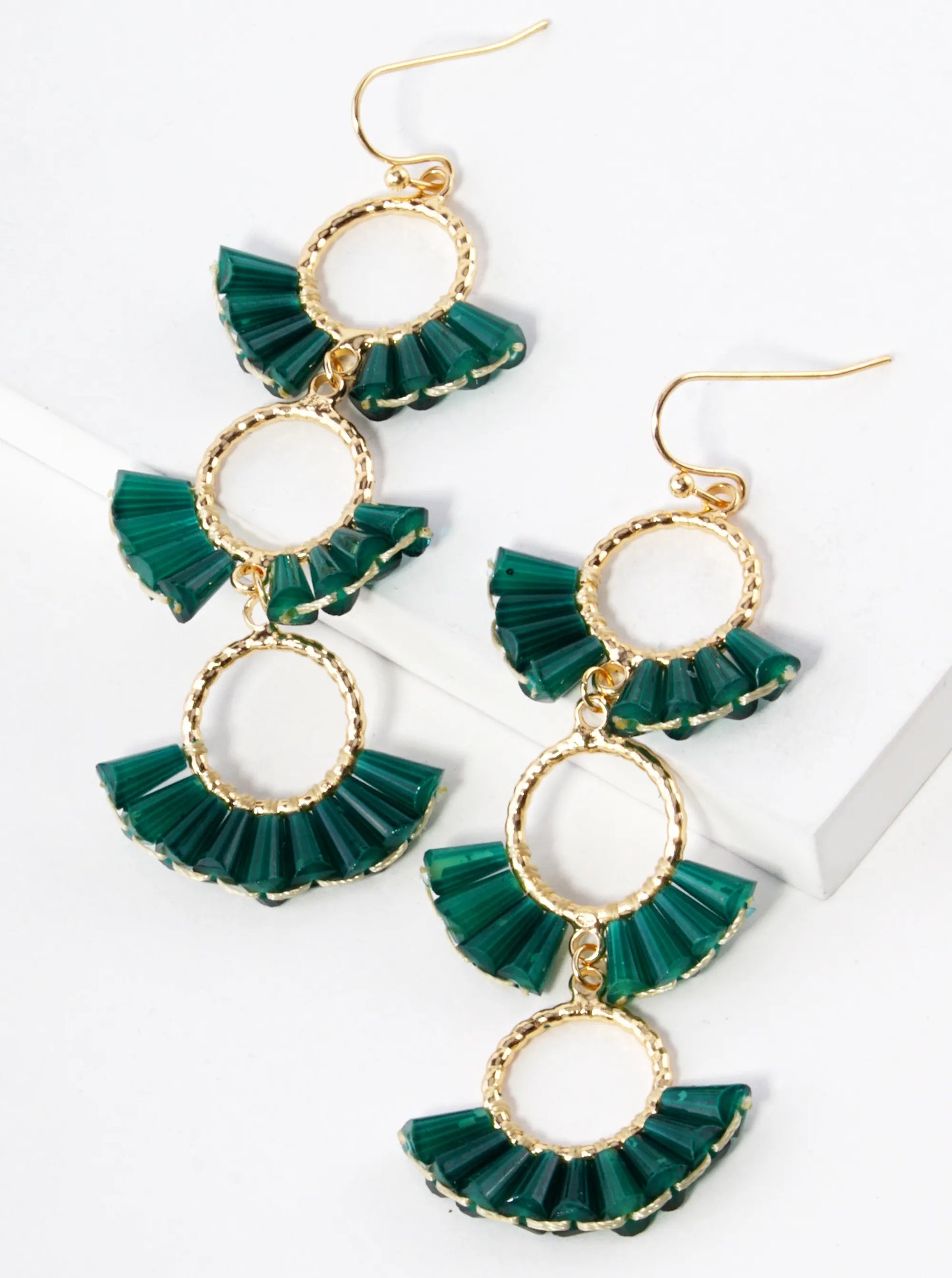 3 Tier Glass Beads Fan Shaped Cascading Drop Earrings