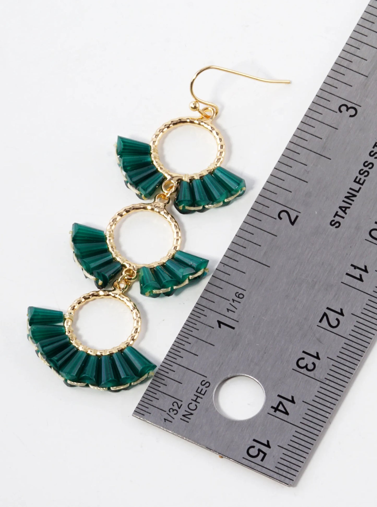 3 Tier Glass Beads Fan Shaped Cascading Drop Earrings