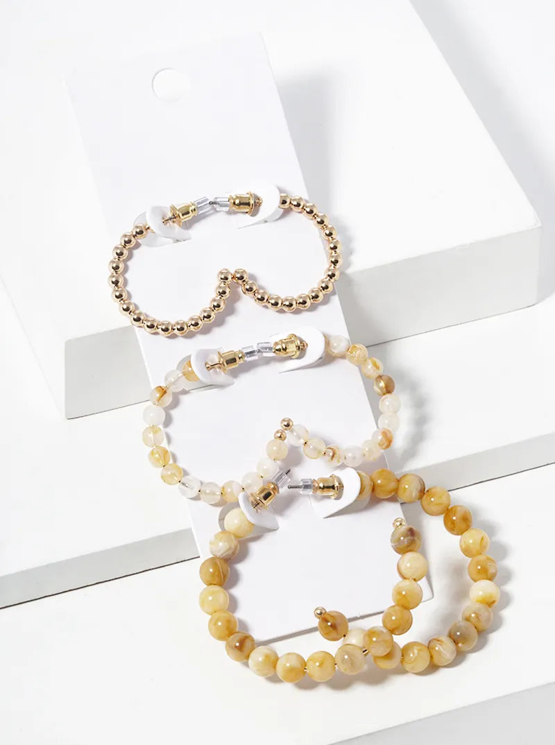 3-pair Set Beaded Open Hoop Earrings