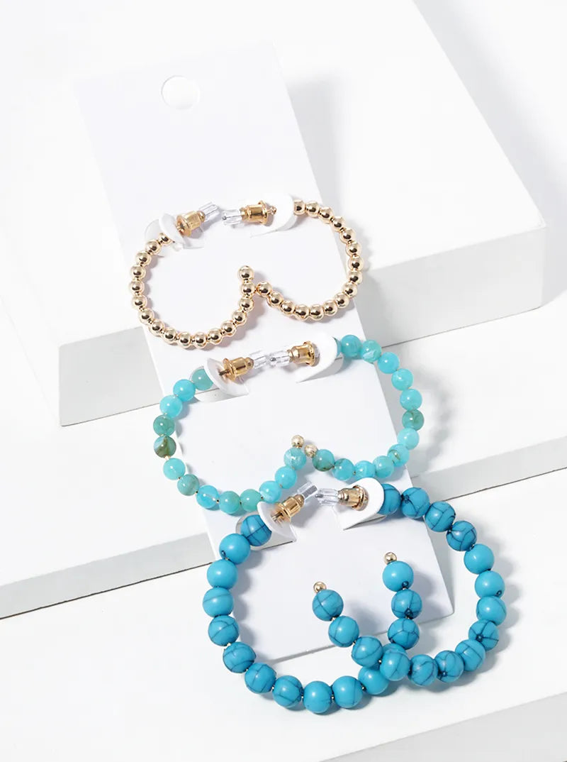 3-pair Set Beaded Open Hoop Earrings
