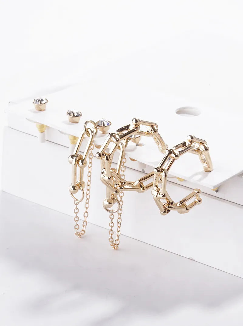 3-pair Set Crystal Studs And Metal Earrings