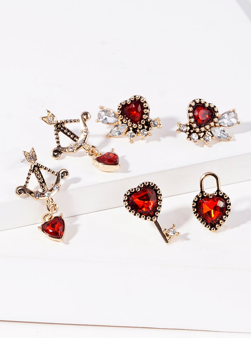 3-pair Set Heart Post Stud Earrings