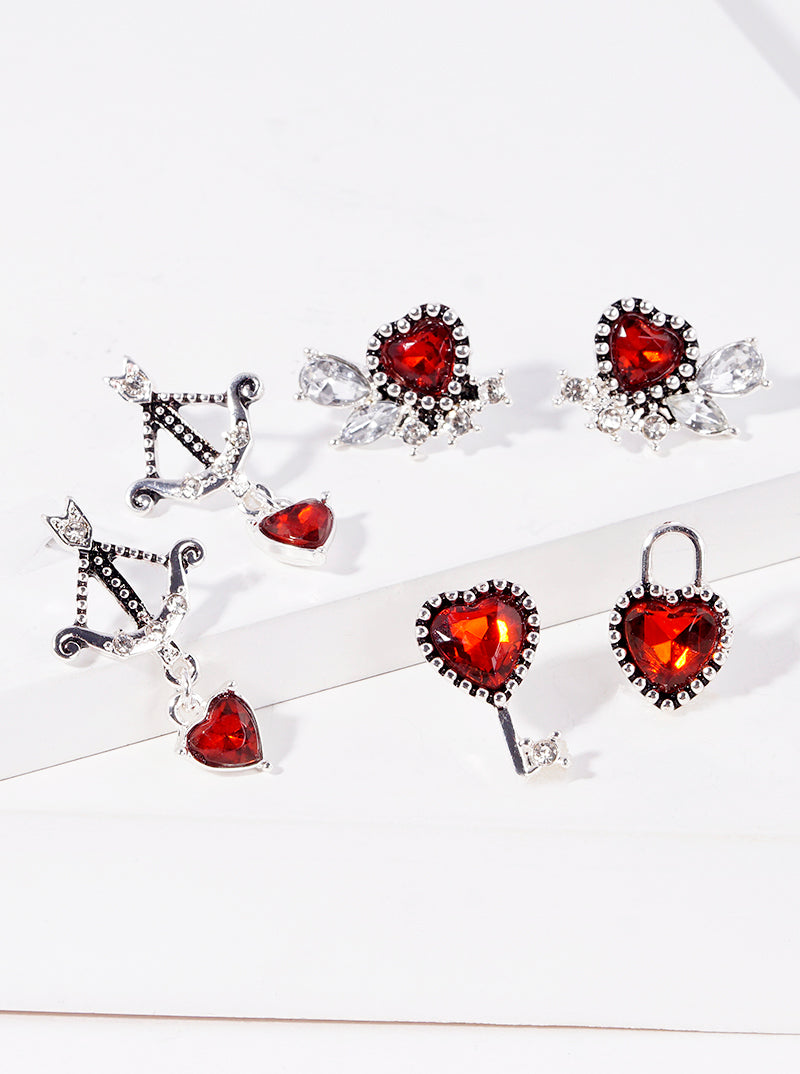 3-pair Set Heart Post Stud Earrings