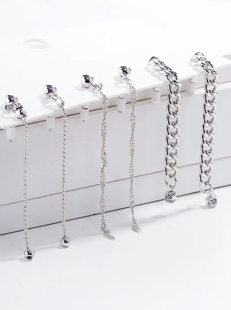 3-pair Set Metal Chain Earrings
