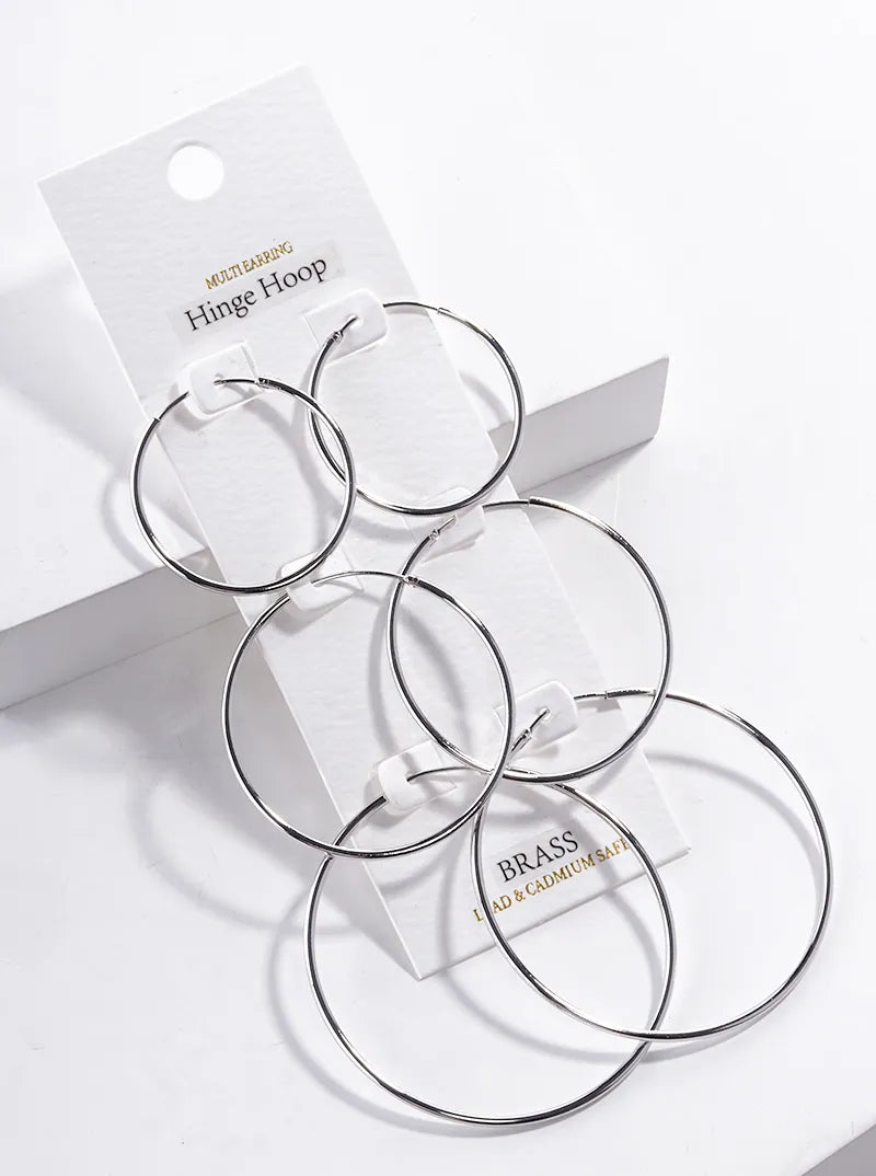 3-pair Set Metal Hinged Hoop Earrings
