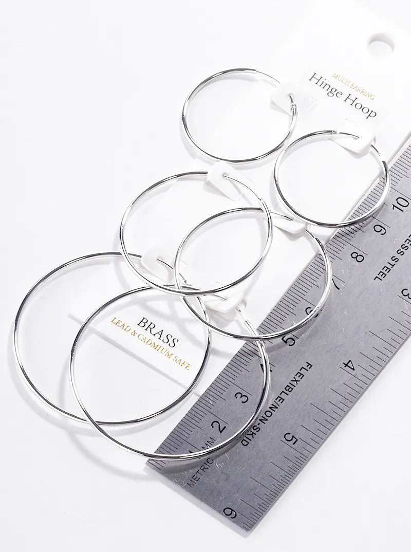 3-pair Set Metal Hinged Hoop Earrings