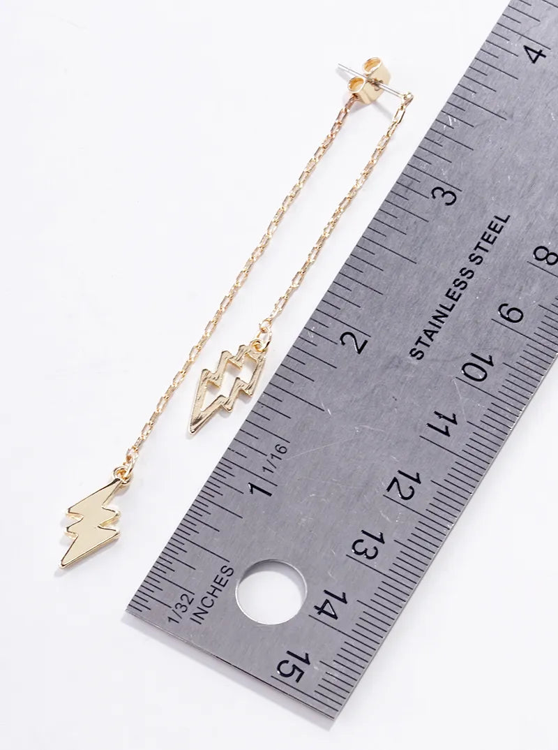 3-pair Set Metal Lightning Earrings