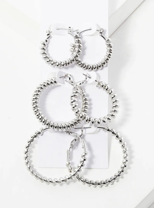 3-pair Set Metal Spiral Leverback Hoop Earrings
