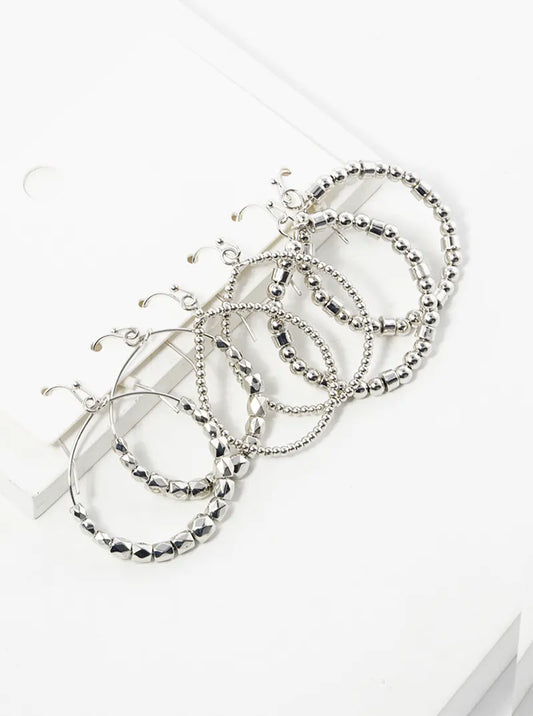3-pair Set Metallic Beaded Wire Circle Dangle Drop Earrings
