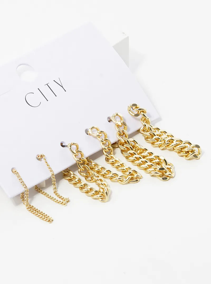 3-pair Set Multi Chain Drop Earrings