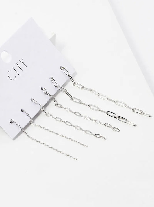 3-pair Set Multi Chain Drop Earrings