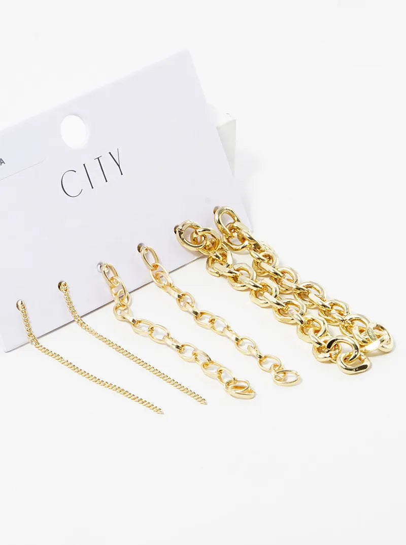 3-pair Set Multi Chain Drop Earrings