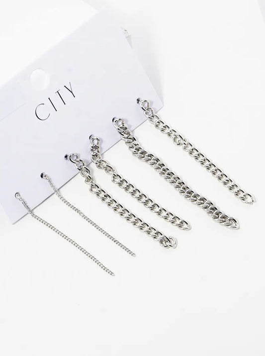 3-pair Set Multi Chain Drop Earrings