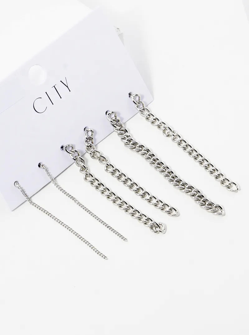 3-pair Set Multi Chain Drop Earrings
