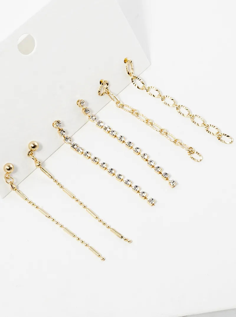3-pair Set Multi Chain Drop Earrings