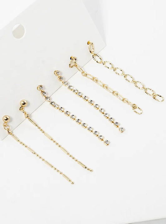 3-pair Set Multi Chain Drop Earrings