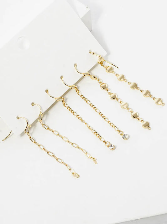 3-pair Set Multi Chain Drop Earrings