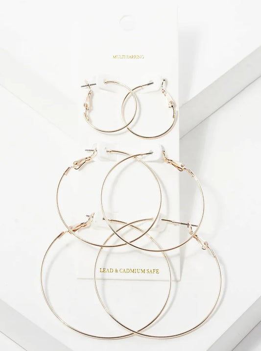 3-pair Set Weightless Metal Leverback Hoop Earrings