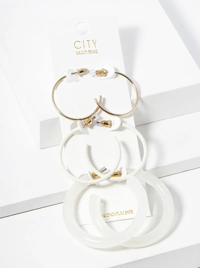 3 Pairs Set Metal Resin Colorful Hoop Earrings