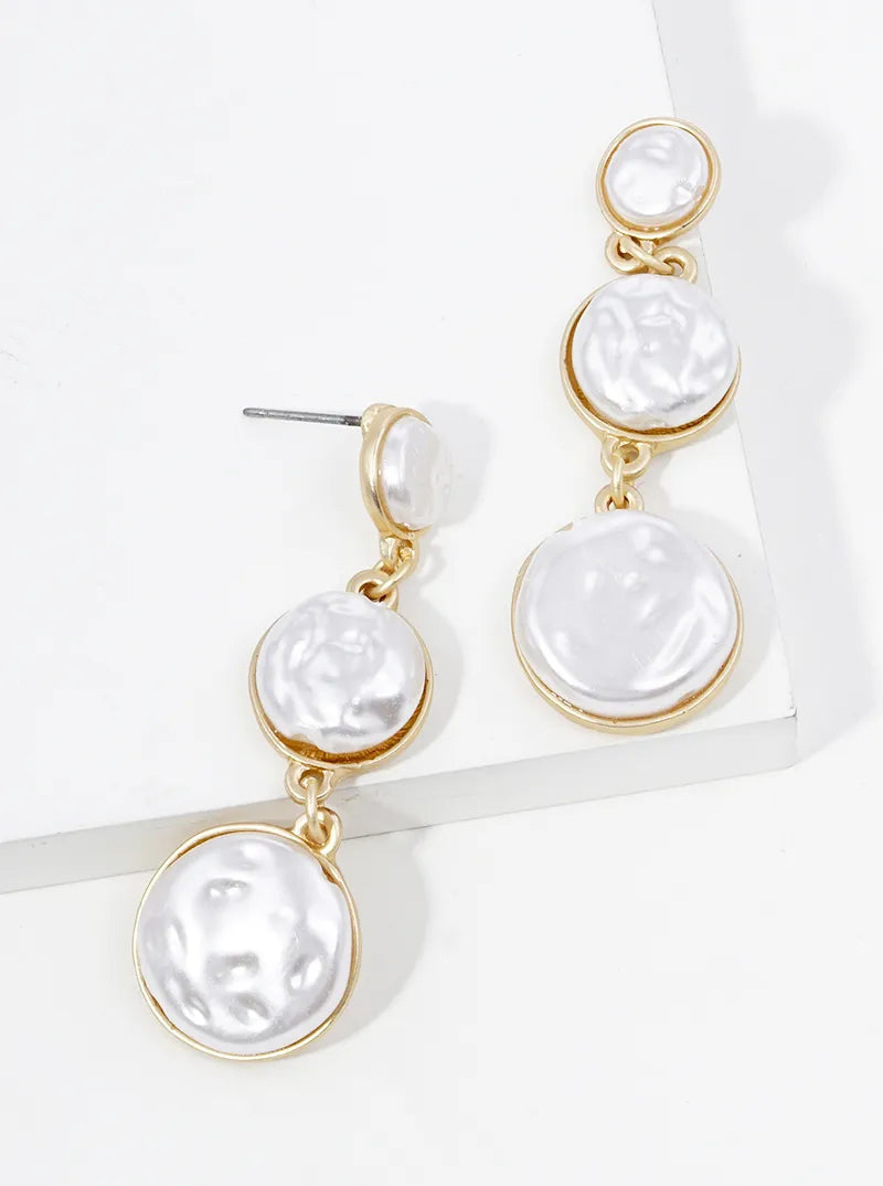 3-tier Graduated Pearl Dangle Drop Post Earrings