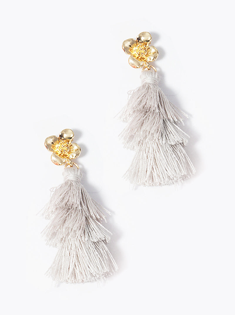 3-tier Thread Layered Fringe Tassel Drop Flower Post Dangle Earrings