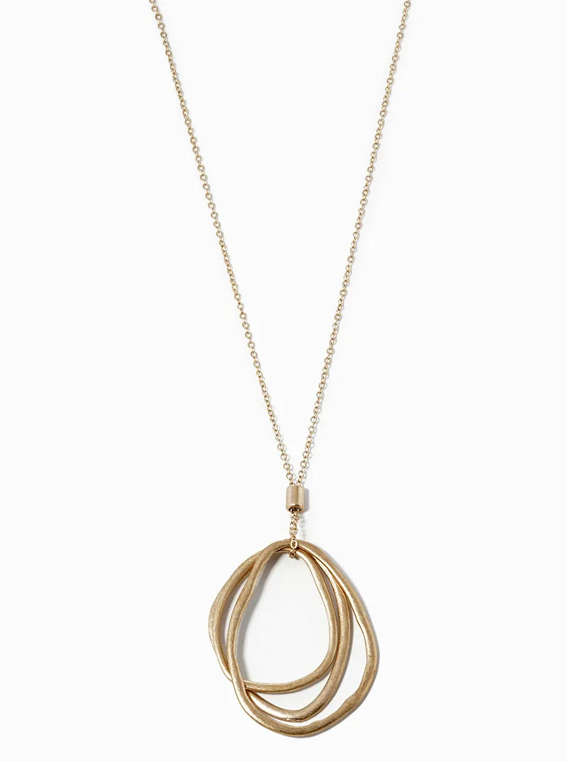 30 Inch Concentric Organically Shaped Oval Long Pendant Necklace