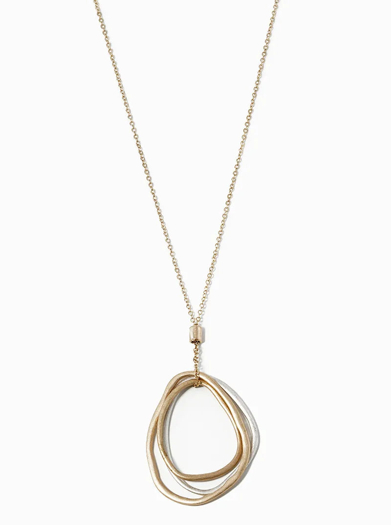 30 Inch Concentric Organically Shaped Oval Long Pendant Necklace