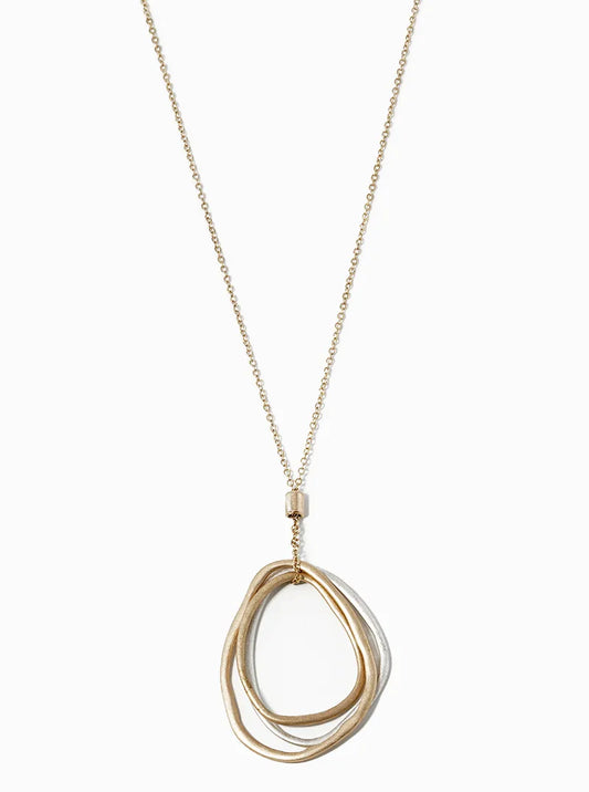 30 Inch Concentric Organically Shaped Oval Long Pendant Necklace