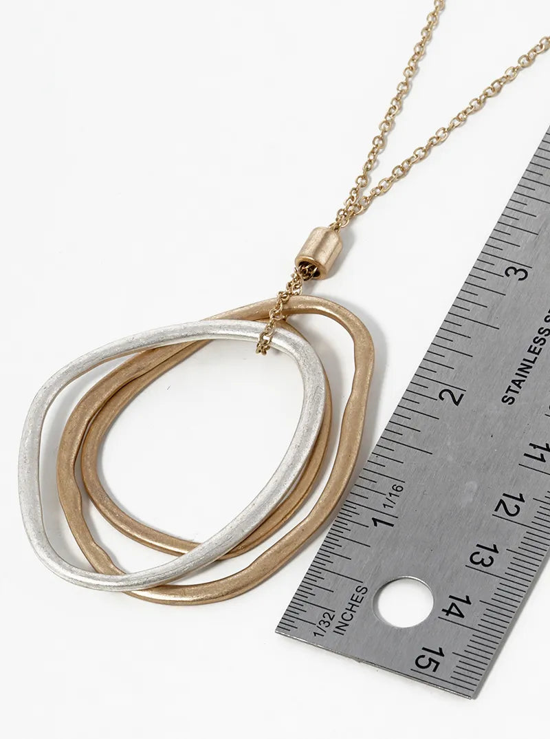 30 Inch Concentric Organically Shaped Oval Long Pendant Necklace