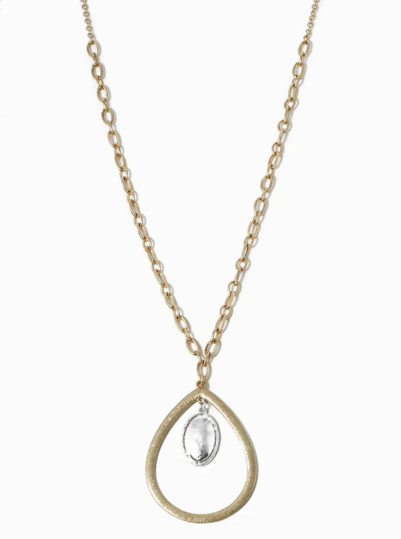30 Inch Long Necklace With Oval In Teardrop Pendant
