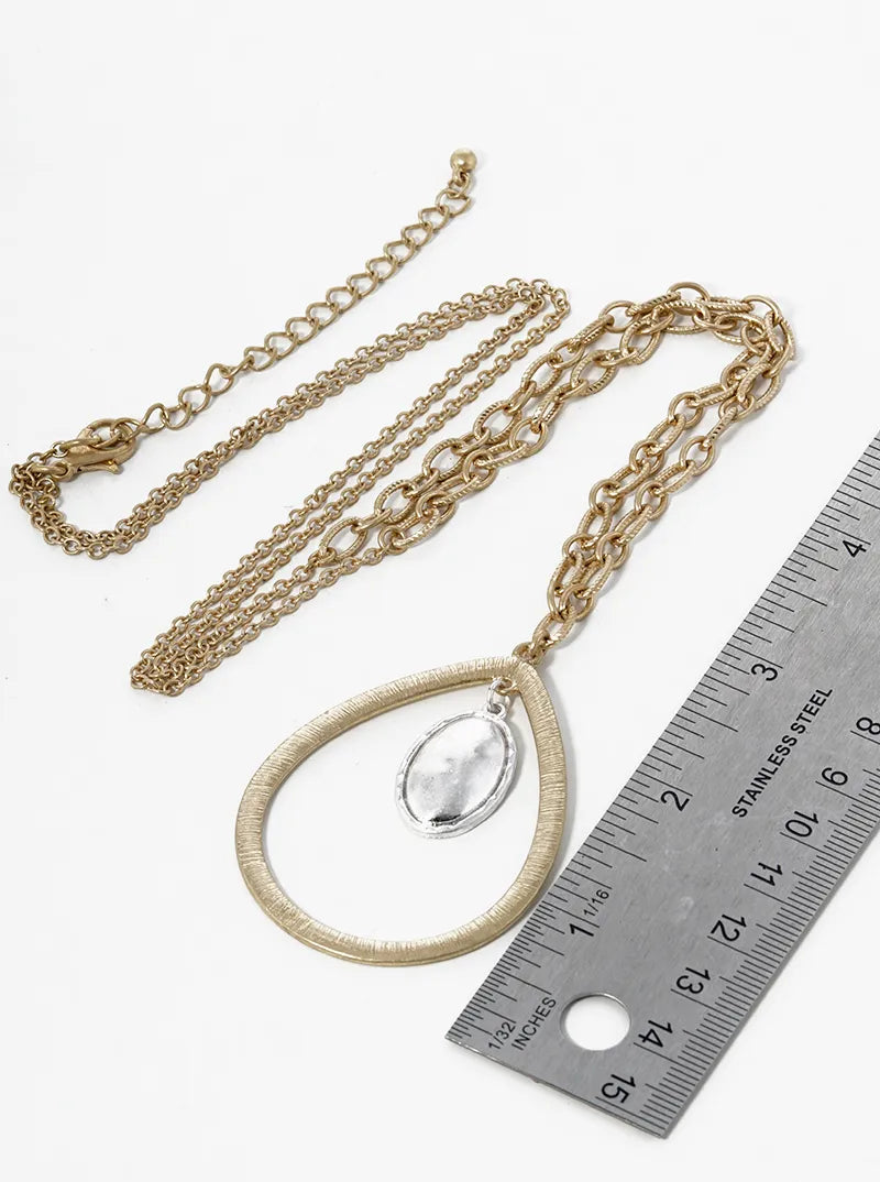 30 Inch Long Necklace With Oval In Teardrop Pendant