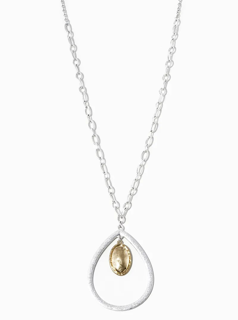 30 Inch Long Necklace With Oval In Teardrop Pendant