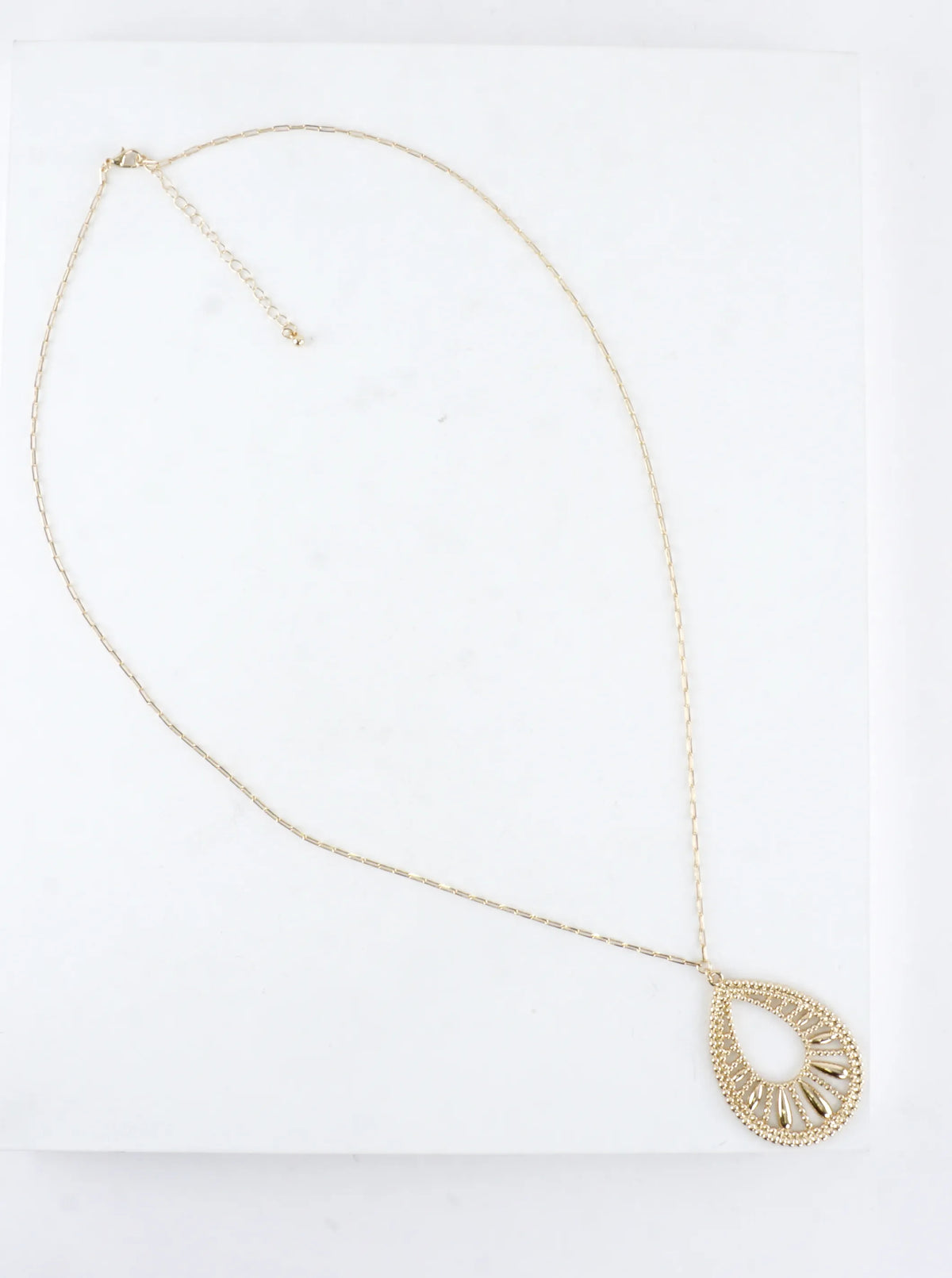 30 Inch Long Textured Teardrop Pendant Necklace